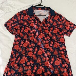 Apt. 9 Navy Polo Shirt with Red Floral Pattern